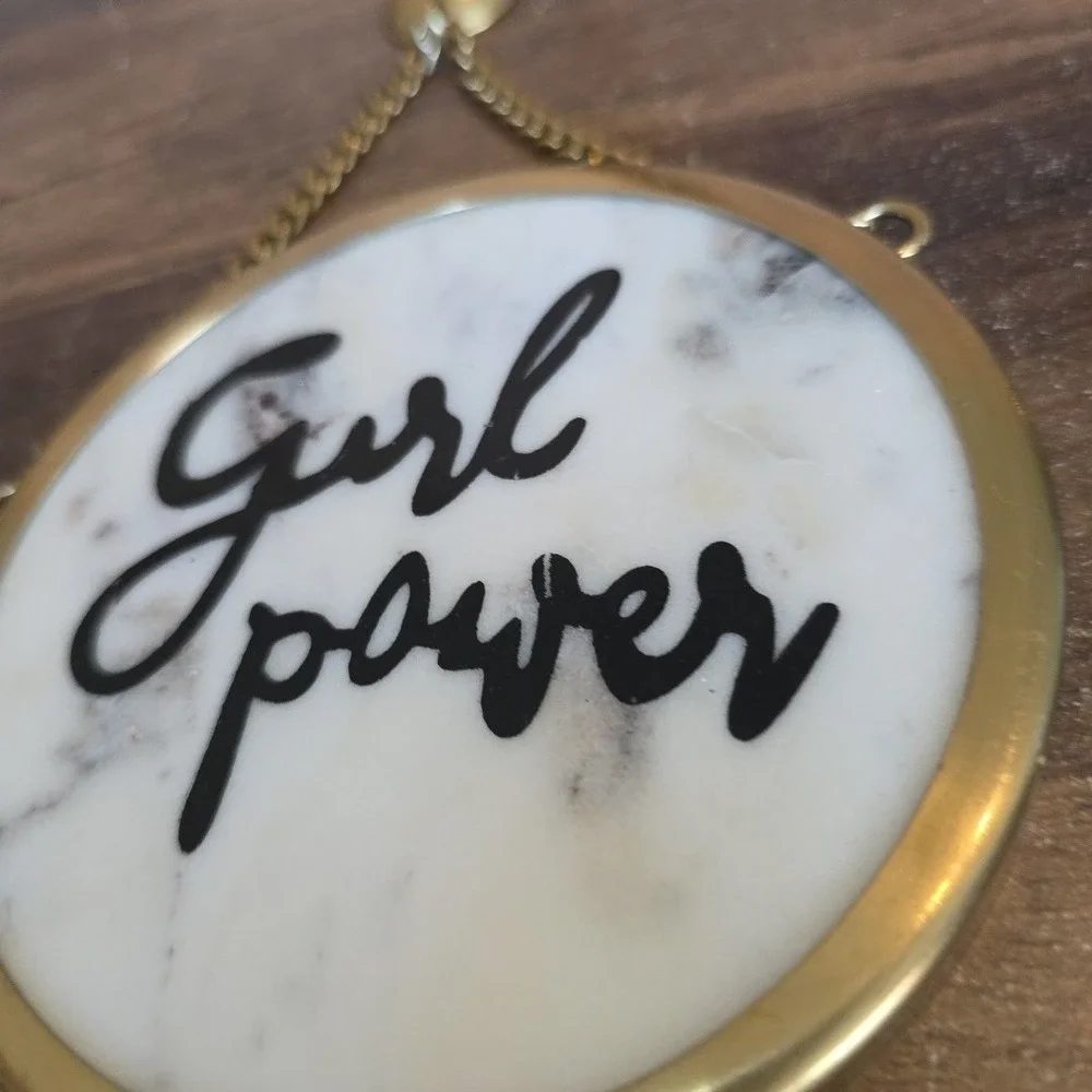 Girl Wall‎ Hanging Decor Girl Power Gold Trim White Marble Black Heavy Chain